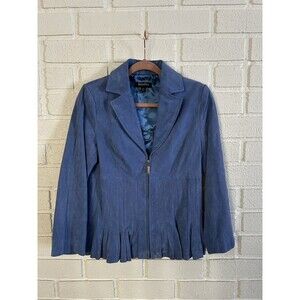 Vintage Bradley Bayou Zip Jacket Genuine Soft Leather Blue Womens XXS